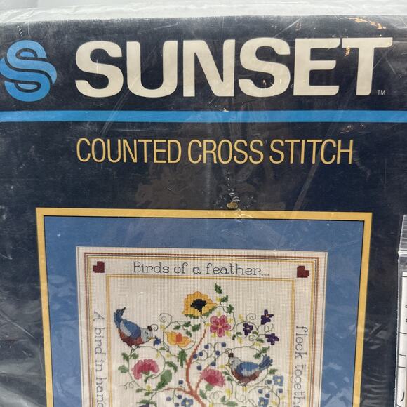 Vtg Sunset 2993 Bird In The Hand Counted Cross Stitch Kit 12”x12” Open Complete+ - Picture 3 of 12